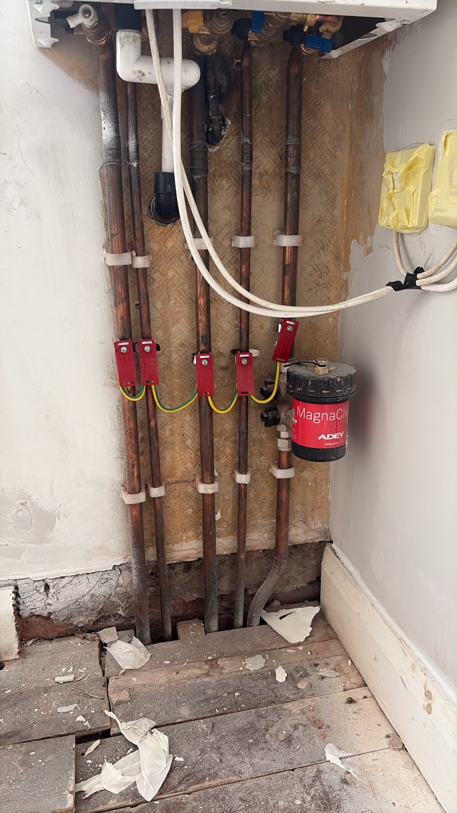Damaged gas and water pipework during emergency repair